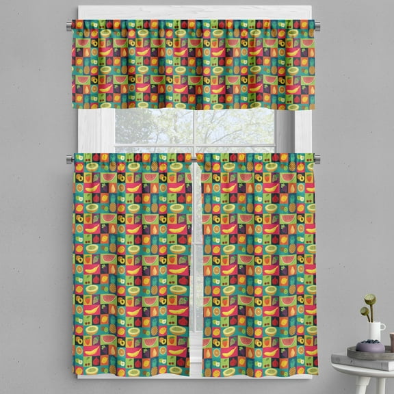 Ambesonne Retro Valance & Curtain, Pop Art Grunge Fruits, 55"x24", Multicolor
