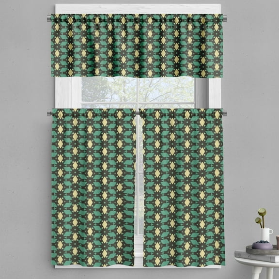 Ambesonne Retro Valance & Curtain, Silhouette-Like Motifs Art, 55"x36", Sea Green and Pastel Brown