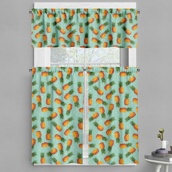 Ambesonne Retro Valance & Curtain, Vintage Beach Summer, 55"x45", Olive Green Seafoam