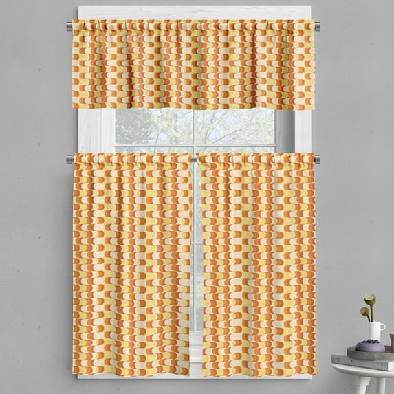 Ambesonne Retro Valance & Curtain, Wavy Pattern Half Moon, 55"x24", Orange Yellow Dust