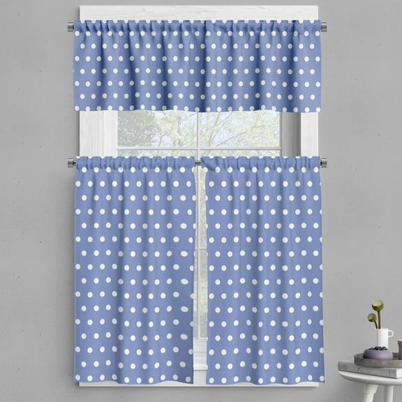 Ambesonne Retro Valance & Curtain, White Classic Polka Dots, 55"x30", Violet Blue White