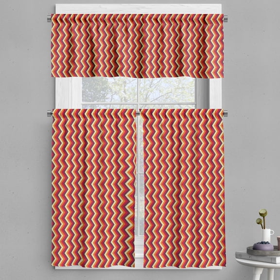 Ambesonne Retro Valance & Curtain, Zig Zag Chevron Stripes, 55"x30", Orange Maroon Yellow