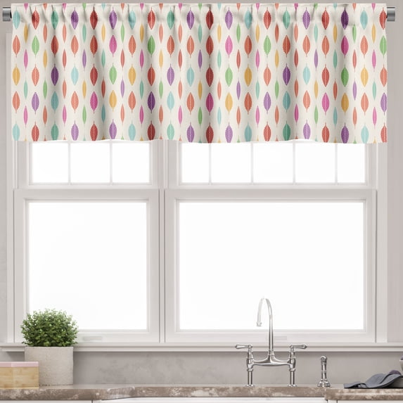 Ambesonne Retro Valance Pack of 2, Bohemian Colorful Feathers, 42"X18", Eggshell and Multicolor