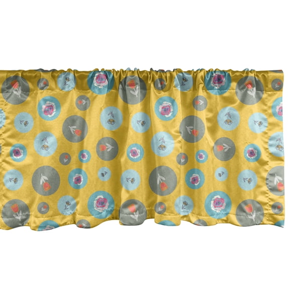 Ambesonne Retro Valance Pack of 2, Circle Framed Flower Twigs, 54"X18", Mustard Multicolor