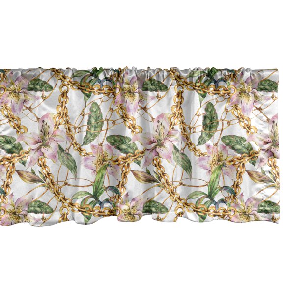 Ambesonne Retro Valance Pack of 2, Lily Flowers Chain Look Print, 42"X12", Blush Mustard Fern Green