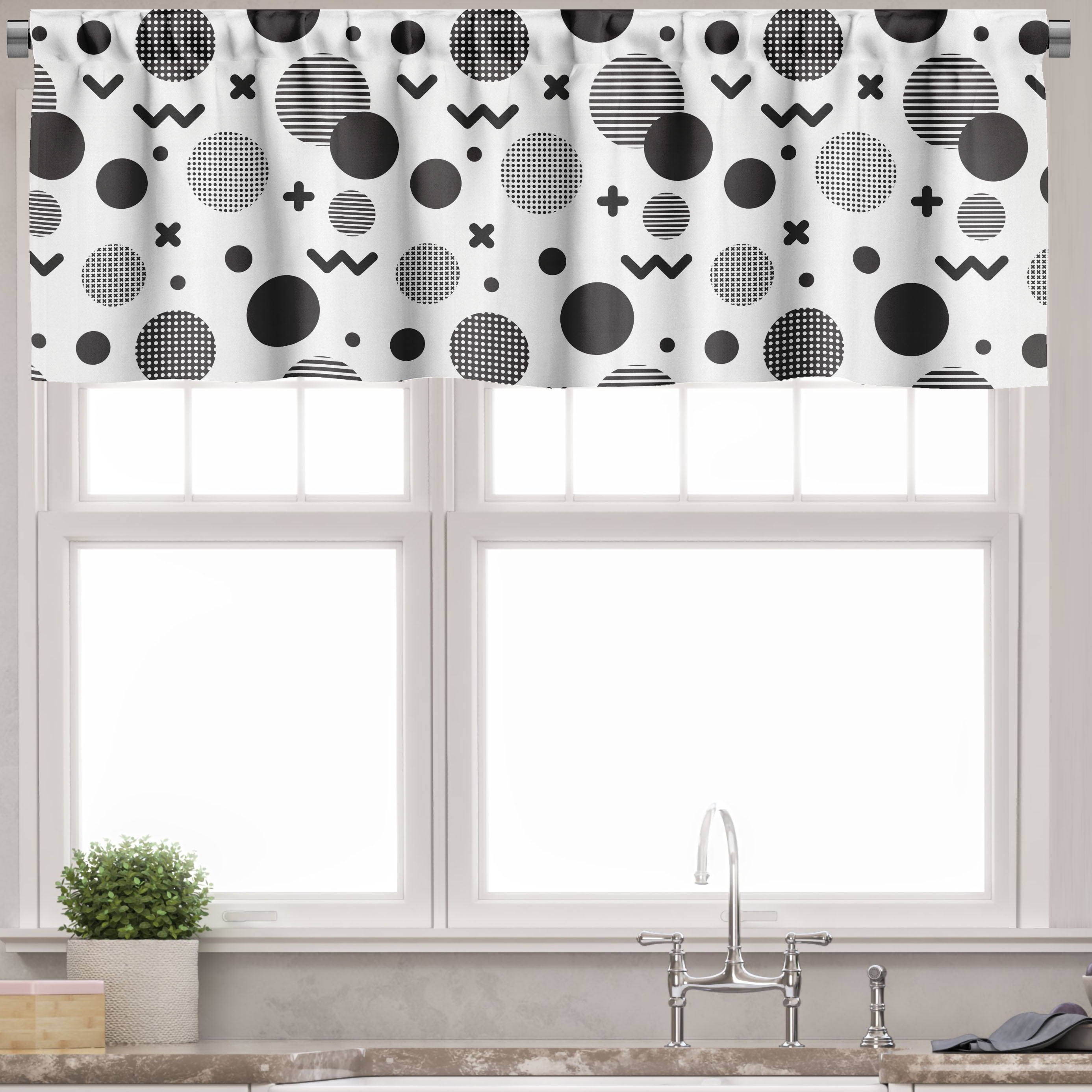 Black and White Striped Round Satin Valance 54" x 18"