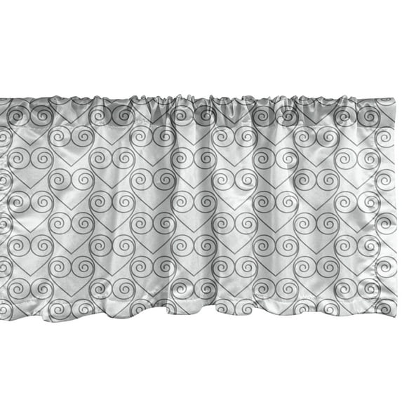 Ambesonne Retro Valance Pack of 2, Romantic Heart Shaped Swirls, 42"X12", Coconut Grey