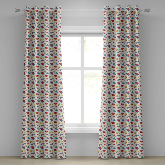 Ambesonne Retro Wave Grommet Curtain, Hipster Pop Art Comics, 50" x 72", Yellow Red and Blue