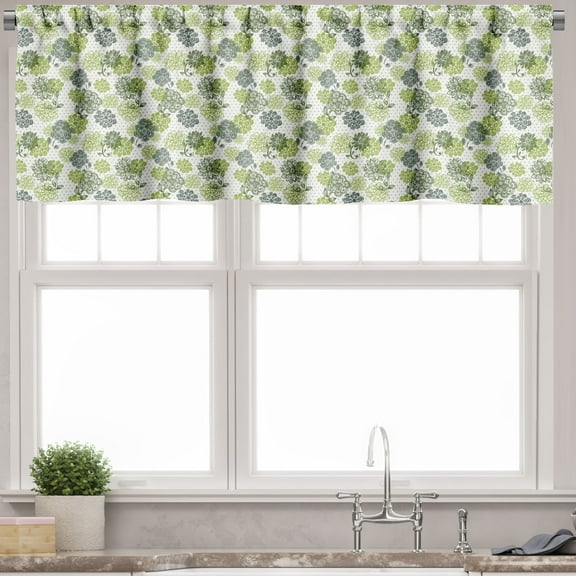 Ambesonne Retro Window Valance, Abstract Floral Polka Dot, 54" X 12", Apple Green Sage Green