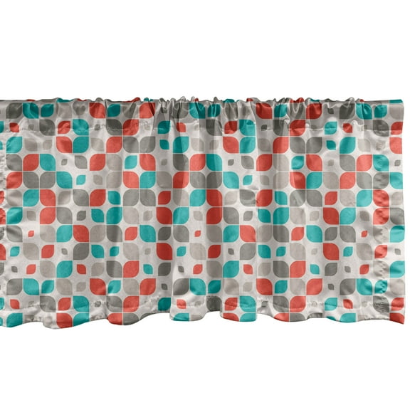 Ambesonne Retro Window Valance, Abstract Mosaic Floral, 42" x 12", Grey Turquoise Red