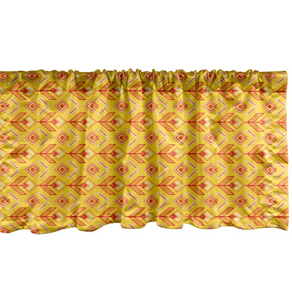 Ambesonne Retro Window Valance, Arrow Like Repeating Shapes, 42" x 12", Earth Yellow and Dark Pink