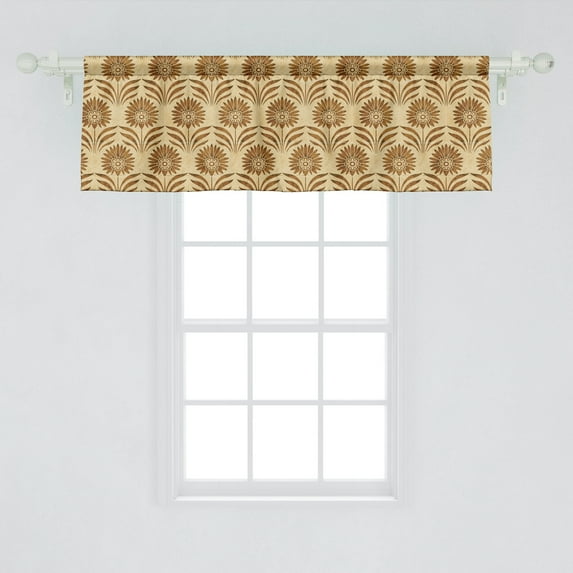 Ambesonne Retro Window Valance, Art Deco Inspired Primitive Pattern of Repeating Flowers with Faded Effect, Curtain Valance for Kitchen Bedroom Decor with Rod Pocket, 54" X 18", Beige and Caramel