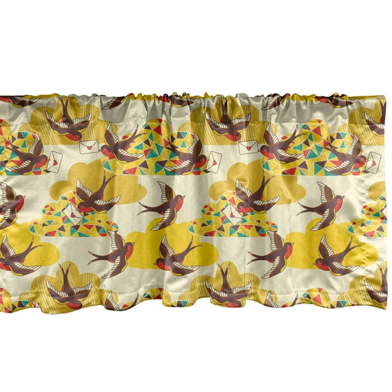 Ambesonne Retro Window Valance, Birds Carrying Letters, 54" X 18", Multicolor