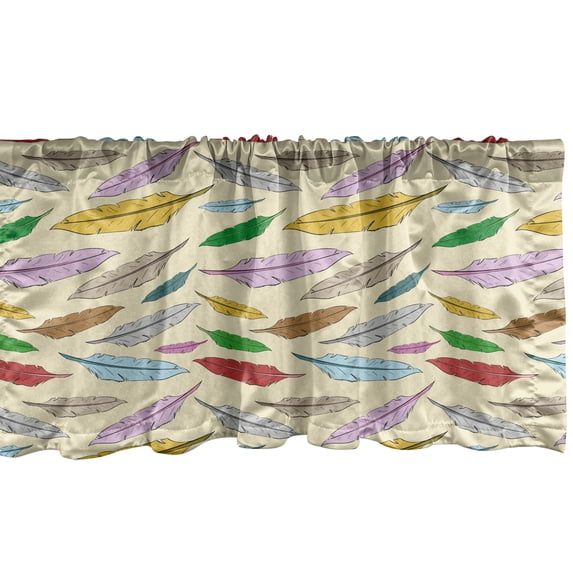 Ambesonne Retro Window Valance, Bohemian Feathers Pattern, 54" X 18", Eggshell and Multicolor