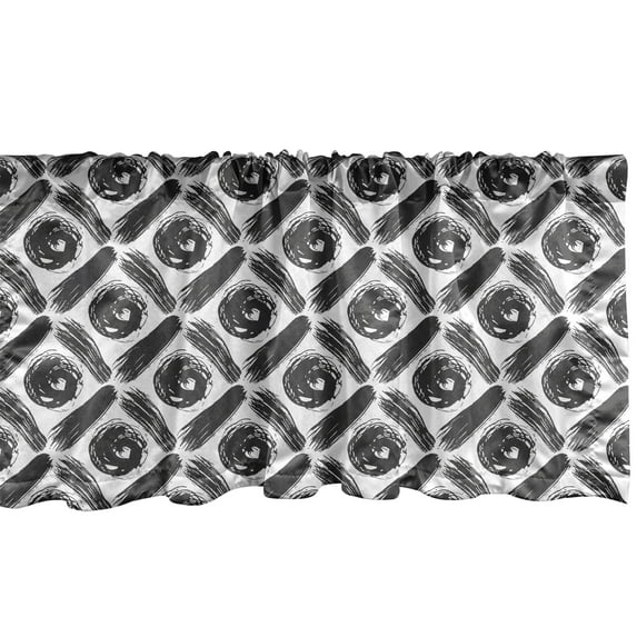 Ambesonne Retro Window Valance, Brush Drawn Rounds in Rhombus, 42" x 18", Charcoal Grey and White