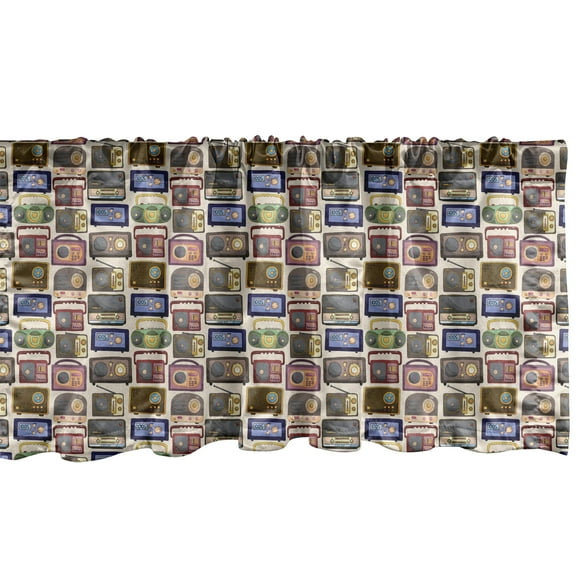 Ambesonne Retro Window Valance, Cartoon Radio Pattern, 54" X 12", Multicolor