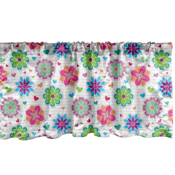 Ambesonne Retro Window Valance, Chamomiles and Hearts, 54" X 18", Multicolor