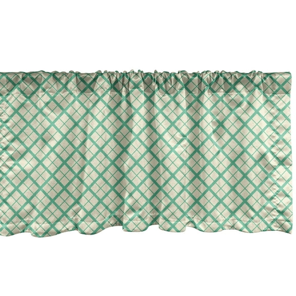 Ambesonne Retro Window Valance, Checked Pattern Lines, 54" X 18", Green and Cream