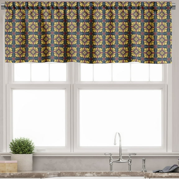 Ambesonne Retro Window Valance, Checkered Floral, 54" X 12", Multicolor