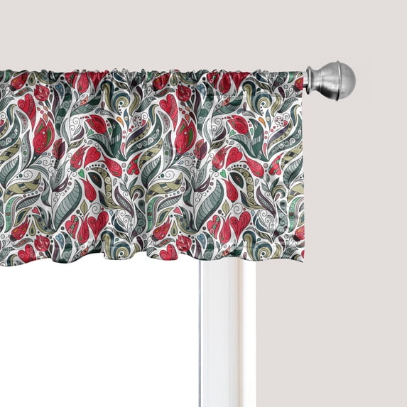Ambesonne Retro Window Valance, Colored Boho Flowers Leaf, 42" x 18", Grey and Hot Pink