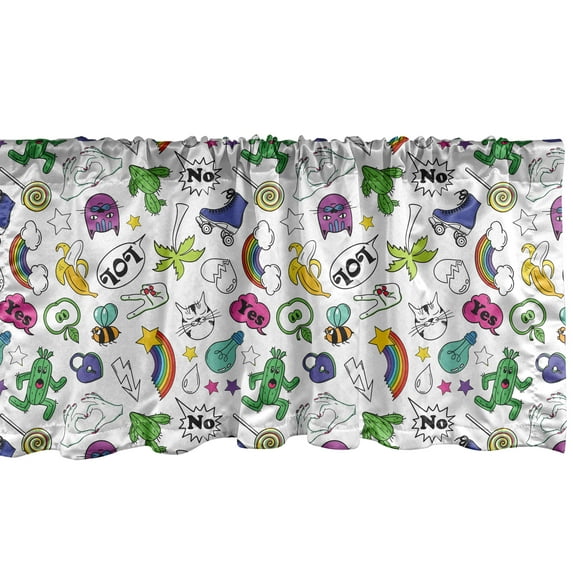 Ambesonne Retro Window Valance, Colorful 80s Cartoon Pattern, 54" X 18", Multicolor