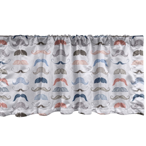 Ambesonne Retro Window Valance, Colorful Moustache Sketch, 54" X 18", Multicolor