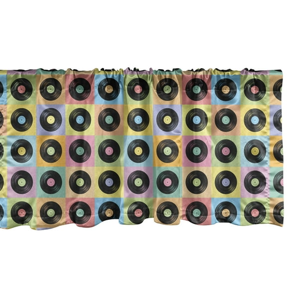 Ambesonne Retro Window Valance, Colorful Vinyl Discs Pattern, 54" X 18", Multicolor