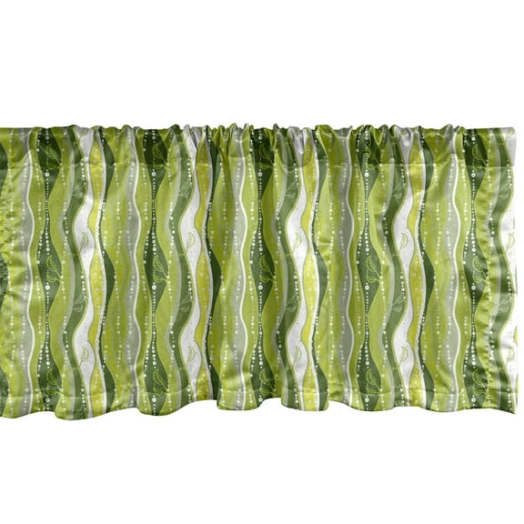Ambesonne Retro Window Valance, Digital Leaf Floral Lines, 54" X 18", Green