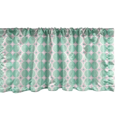 Ambesonne Retro Window Valance, Geometric Pattern in Vintage Style Symmetric Rounds Thin Lines, Curtain Valance for Kitchen Bedroom Decor with Rod Pocket, 54" X 18", Seafoam Baby Pink White