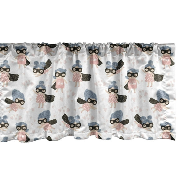 Ambesonne Retro Window Valance, Cartoon Hero Characters Print, 42" x 12", Blush and Dark Grey