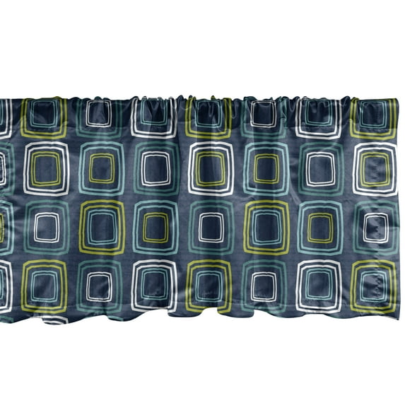 Ambesonne Retro Window Valance, Lattice Vibrant Squares Art, 42" x 12", Yellow Green Seafoam