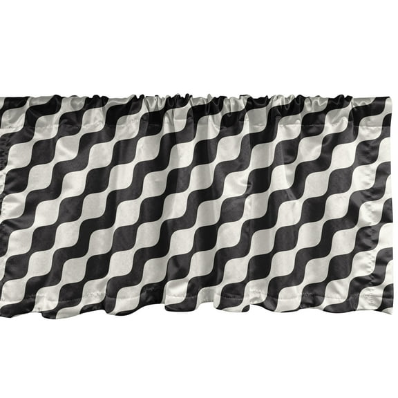 Ambesonne Retro Window Valance, Monochromatic Wavy Stripes, 54" X 12", Eggshell Charcoal Grey