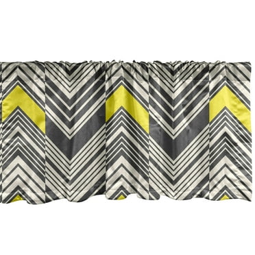 Ambesonne Retro Window Valance, Nostalgic Abstract Zigzags, 54" X 18", Yellow Ivory and Grey