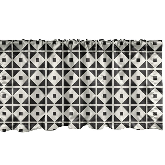 Ambesonne Retro Window Valance, Nostalgic Monochrome Geometrical Pattern with Abstract Squares Graphic, Curtain Valance for Kitchen Bedroom Decor with Rod Pocket, 54" X 18", Charcoal Grey and Ivory