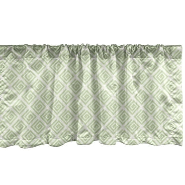 Ambesonne Retro Window Valance, Pastel Vintage Geometric Swirled Square Shapes Monochrome Ornate Tile Pattern, Curtain Valance for Kitchen Bedroom Decor with Rod Pocket, 54" X 18", Lime Green White