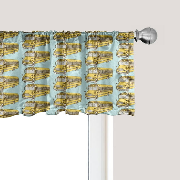 Ambesonne Retro Window Valance, Retro Bus Pattern, 54" X 12", Pale Blue Mustard