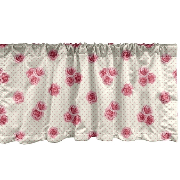 Ambesonne Retro Window Valance, Rose Blossoms on Polka Dots, 54" X 18", Cream Pale Pink