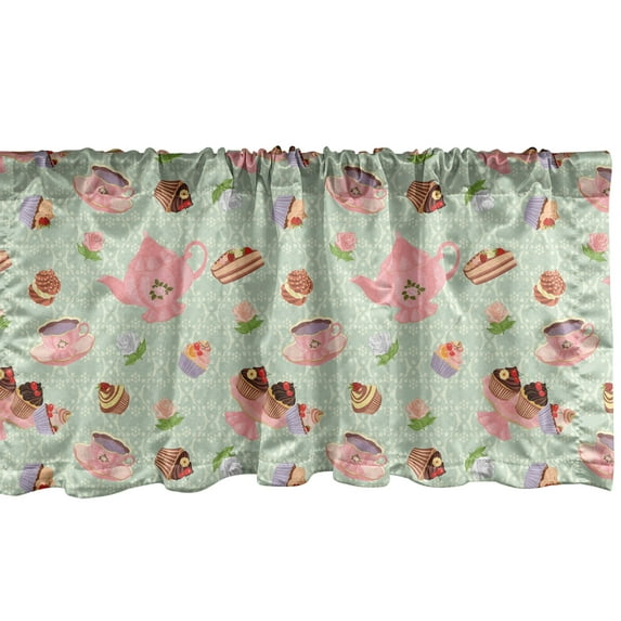 Ambesonne Retro Window Valance, Royal Themed Tea Time, 42" x 12", Multicolor