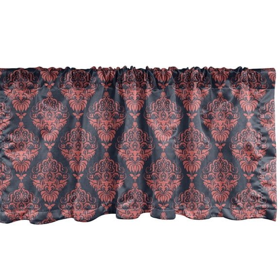 Ambesonne Retro Window Valance, Shabby Damask Rococo, 54" X 18", Dark Coral Blue Grey