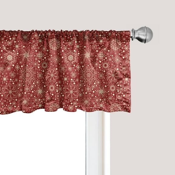 Ambesonne Retro Window Valance, Snowflakes with Skinny Curls Cheerful Yuletide Noel Inspiration in Art, Curtain Valance for Kitchen Bedroom Decor with Rod Pocket, 54" X 12", Vermilion Ivory