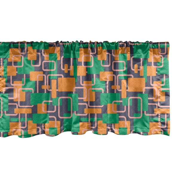 Ambesonne Retro Window Valance, Summer Toned Geometric Shapes, 42" x 12", Orange Sea Green Grey