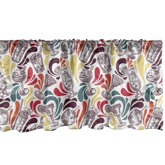 Ambesonne Retro Window Valance, Vintage Cocktails Motifs Art, 42" x 12", Multicolor