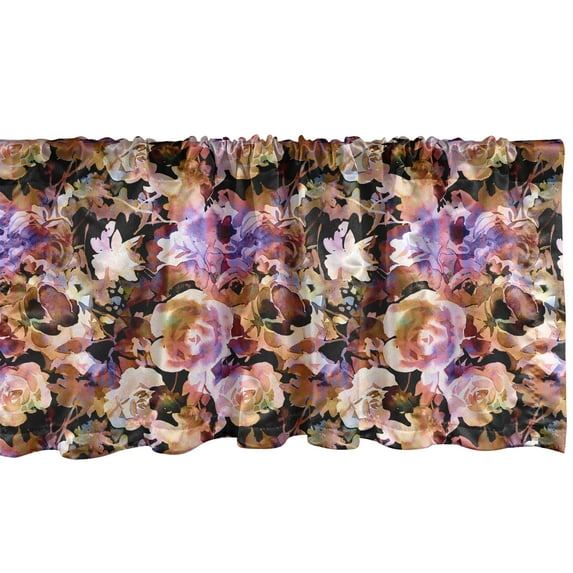 Ambesonne Retro Window Valance, Vintage Floral Art Nostalgia, 54" X 12", Redwood Lilac Black