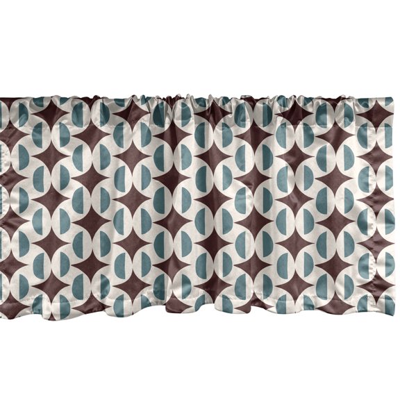Ambesonne Retro Window Valance, Vintage Geometric Funky Forms, 54" X 18", Brown Ivory Slate Blue