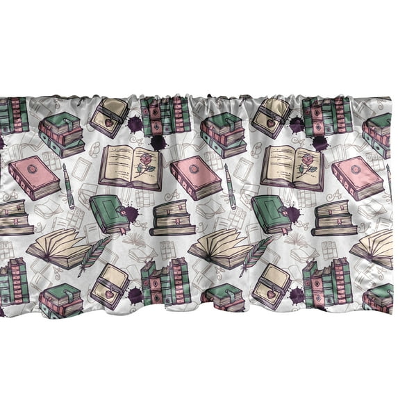 Ambesonne Retro Window Valance, Vintage Style Old Books Art, 54" X 18", Pearl and Multicolor