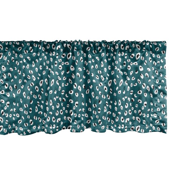 Ambesonne Retro Window Valance, Wild Cat Skin Ornament Art, 54" X 12", Pale Petrol Blue White