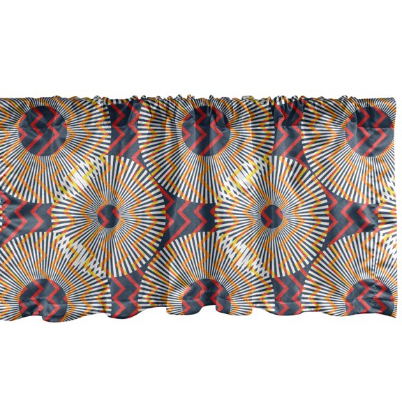 Ambesonne Retro Window Valance, Zigzags Circular Stripes Art, 42" x 12", Dark Coral Yellow and Grey