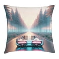 thumbnail image 1 of Ambesonne Retrowave Throw Pillow Cushion Cover, Pastel Woods Sci-Fi Car, 18" X 18", Blue Pale Rose and Pearl, 1 of 2