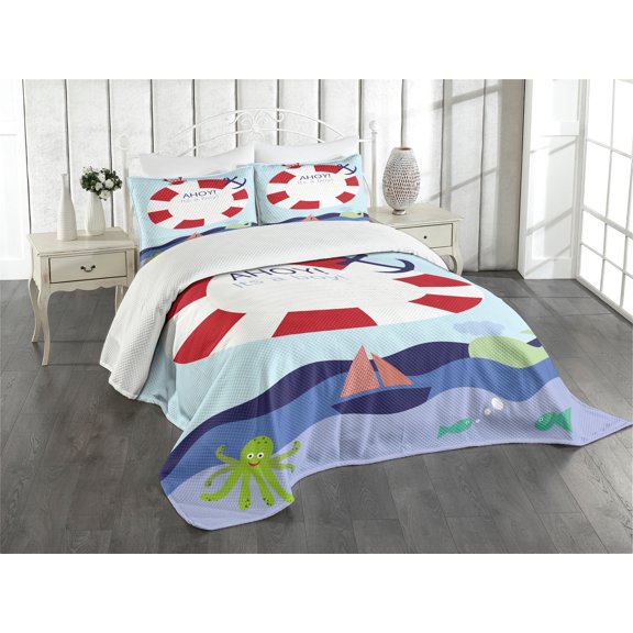 Ambesonne Reveal Party Quilted Bedspread Set 3 Pcs, Maritime Announcement, Queen Size, Multicolor