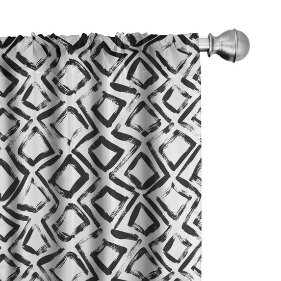 Ambesonne Rhombus Print Curtains, Hand Drawn Streaks, Pair of 28"x84", Charcoal Grey and White